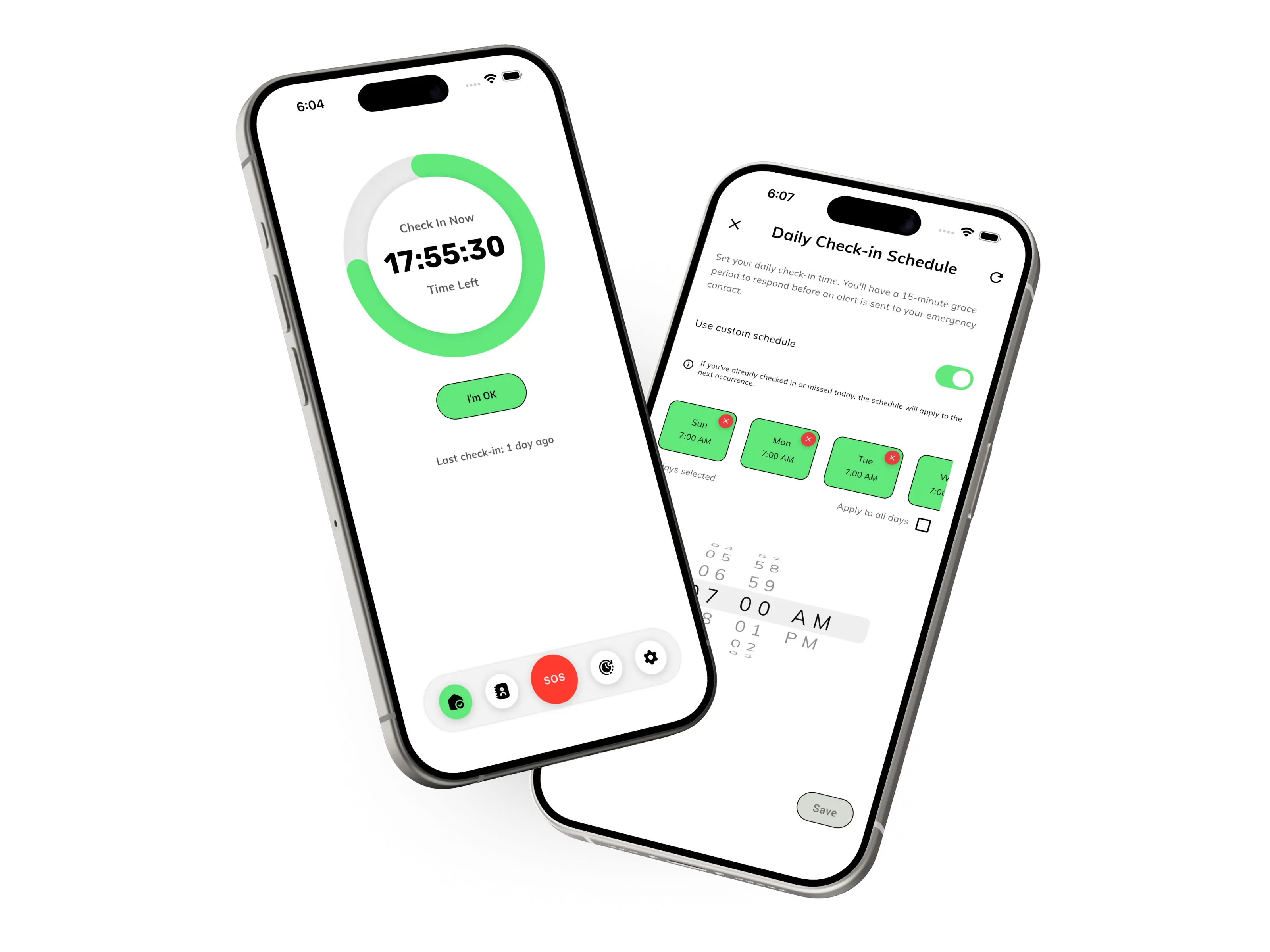 TapOkie app on iPhone - daily check-in screens